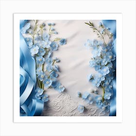 Blue Flowers On A White Background 1 Art Print