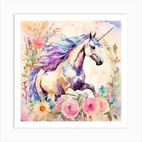 Unicorn with flowers Art Print