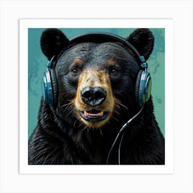 Bear Listening To Music Art Print