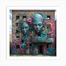 Abandoned Building Facade Creative Graffiti Art Print