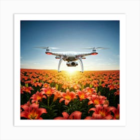 Drone Flying Over A Field Of Flowers Art Print