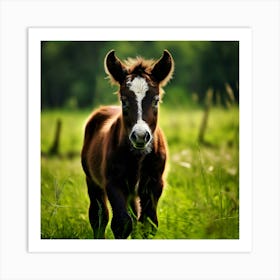 Grass Horse Green Brown Meadow Nature Young Baby Head Mammal Cow Calf Wild Donkey Pony Art Print