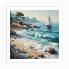 Sailboat On The Beach, Acrylic Painting Style 2 Art Print