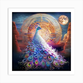 Peacock In The Moonlight Art Print