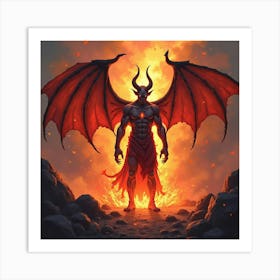 Demon Soul In A Watercolor Pit Of Vibrant Fire 1 Art Print