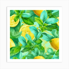 Fresh Lemon Green Leaves Art Print 1 Art Print