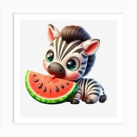 Zebra Eating Watermelon 1 Art Print