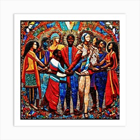 Mosaic Of People, An Image Showing A Mosaic Of Different Cultural Symbols And People From Various Backgrounds Holding Art Print