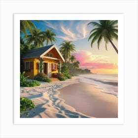 Beach House At Sunset134 Art Print