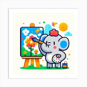 Cartoon Elephant Painting 1 Art Print