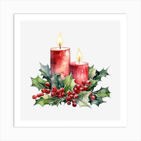 Christmas Candles With Holly 8 Art Print