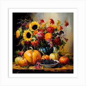 Autumn Blooms And Pumpkin Dreams Art Print