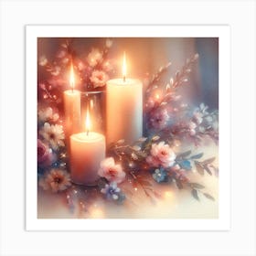 Candles And Flowers Art Print