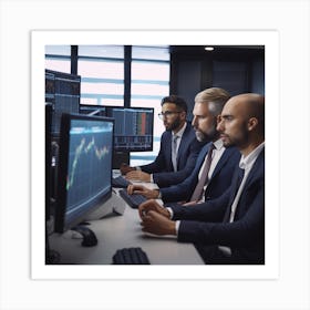 Businessmen In Front Of Computer Screens Art Print