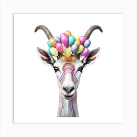 Giraffe With Balloons Art Print