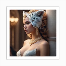 Beautiful Woman With A Leopard Head Art Print