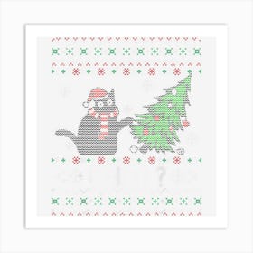 Funny Ugly Sweater Christmas Shirt Cat Lover Santa Hat Women Art Print