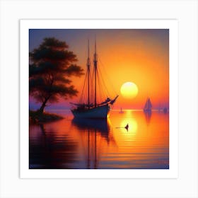 Sunset Sailboat Art Print