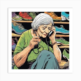 Old Lady Talking On The Phone Art Print