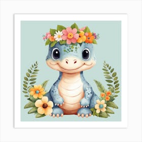 Floral Baby Dragon Nursery Illustration (15) Art Print