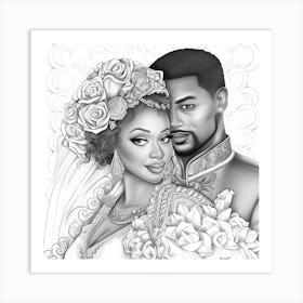 Bride And Groom Coloring Page Art Print