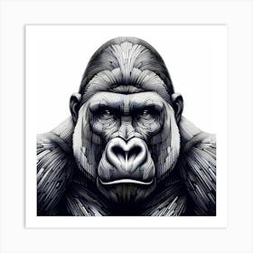 Gorilla Head - Abstract Line Art Illustration 60 Art Print