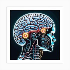 Human Brain With Electronic Circuits Art Print