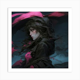 Girl In Black And Pink Art Print