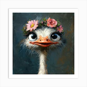 Ostrich With Flowers 5 Affiche