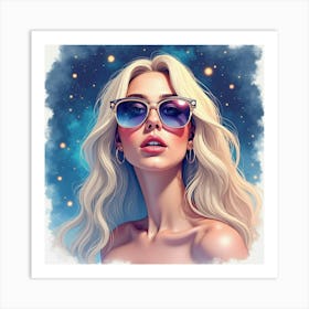 Watercolor Portrait Of Lady Gaga In A Cosmic, Dreamy Setting With Celestial Elements 1 Art Print