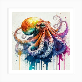 Colorful Octopus Watercolor Painting Art Print