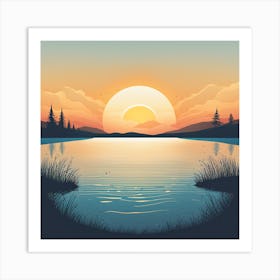 Sunset Over Lake Art Print