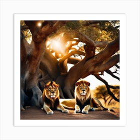 Lions Under A Tree 2 Art Print