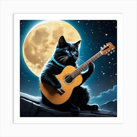 Cat Playing Guitar Art Print