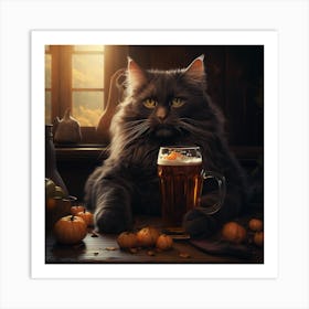 Cat Drinking Beer Art Print