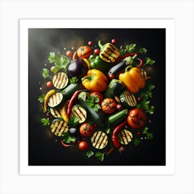 Grilled Vegetables On Black Background Art Print