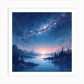 Serene Cosmic Watercolor With Soft Star Glows 1 Art Print