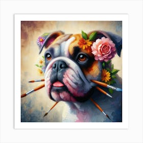 Bulldog With Flowers 4 Art Print