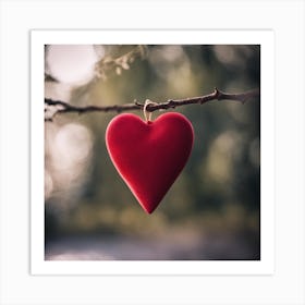 Red Heart Hanging On A Branch Art Print