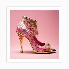 Pink and Gold heel shoes  Art Print