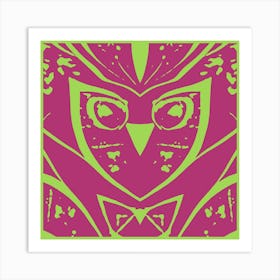 Abstract Owl Pink And Lime Green Art Print