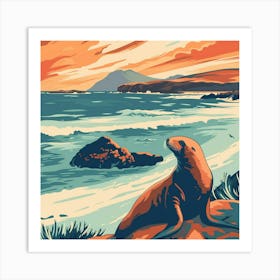 Sea Lion At Sunset Art Print