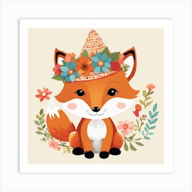 Floral Baby Fox Nursery Illustration (8) Art Print