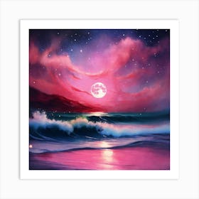 Moonlight At The Beach Art Print