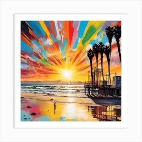 A Vivid Sunset At The Beach Art Print