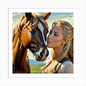 Beautiful Girl With A Horse Art Print