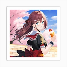 Anime Girl Holding A Drink Art Print