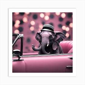 Elephant In A Pink Car Art Print