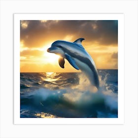 Dolphin Jumping At Sunset Art Print