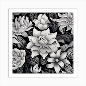 Black And White Floral Pattern Art Print